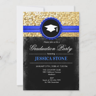 Graduierungsparty - Gold Black Royal Blue Einladung