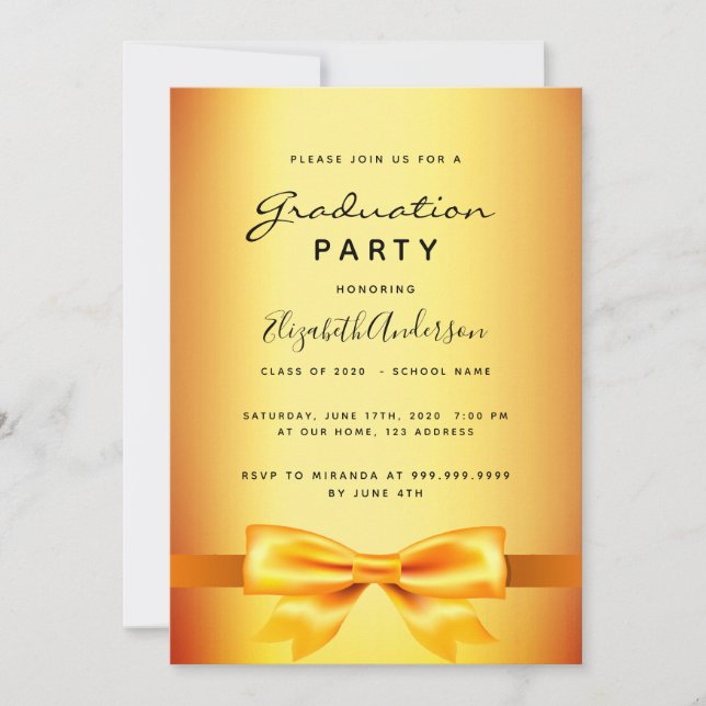 Graduierungsparty Gold Bogen Girl Einladung (Vorderseite)