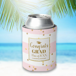 Graduierungsparty Gold Glitzer Rosa Streifen Custo Dosenkühler