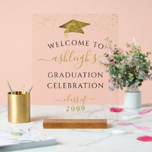 Graduierungsparty Gold Glitzer Willkommen Acrylschild