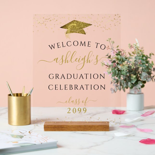 Graduierungsparty Gold Glitzer Willkommen Acrylschild (Hochzeit)