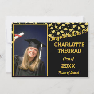 Graduierungsparty Gratulation Black Gold Foto Einladung