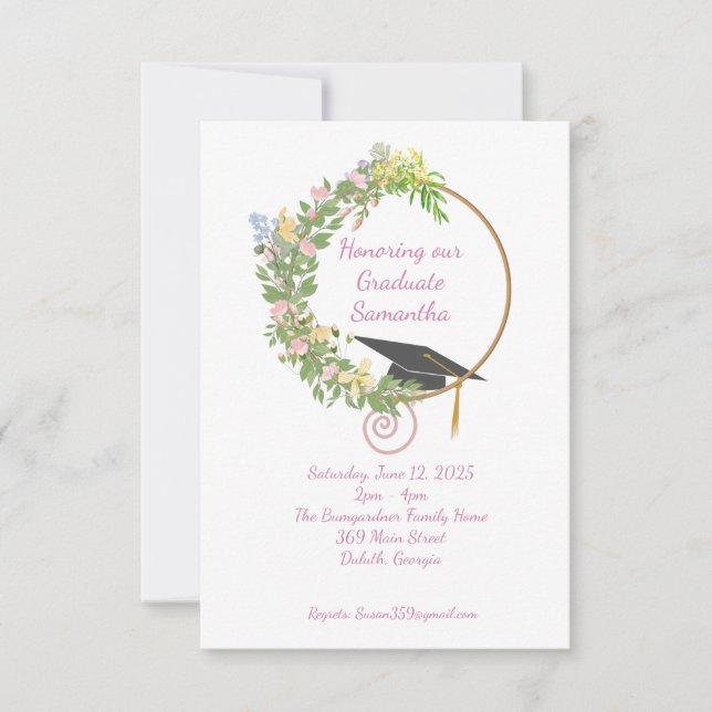 Graduierungsparty im Garten, in Rosa Einladung (Vorderseite)