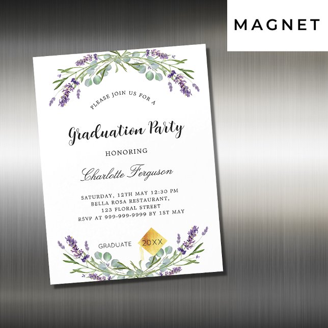 Graduierungsparty Lavendel eucalyptus floral Luxus Magneteinladung (Von Creator hochgeladen)