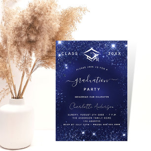 Graduierungsparty Marine blaue Glitzern Einladungspostkarte