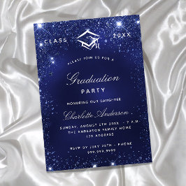 Graduierungsparty Marine blauen Glitzern Luxus Einladung