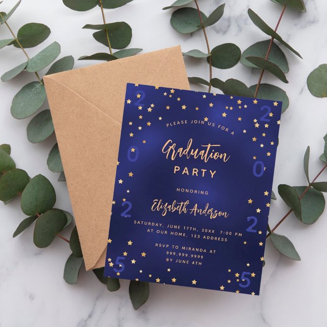 Graduierungsparty Marine Blue Stars Budget Einladu Flyer (Von Creator hochgeladen)