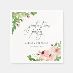 Graduierungsparty mit blühender Wasserfarbe Serviette