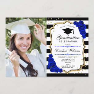 Graduierungsparty mit Foto - Gold Royal Blue Einladung