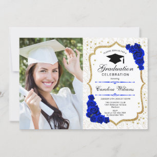 Graduierungsparty mit Foto - Gold Royal Blue Einladung
