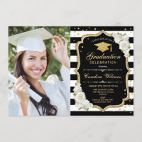 Graduierungsparty mit Foto - Gold Schwarz-weiß