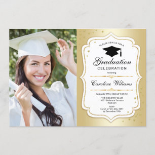Graduierungsparty mit Foto - Gold White Einladung