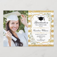 Graduierungsparty mit Foto - Gold White