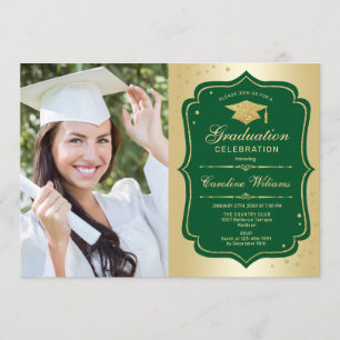 Graduierungsparty mit Foto - goldgrün Einladung