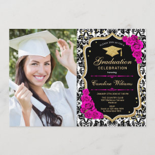 Graduierungsparty mit Foto - Hot Pink Gold Black Einladung