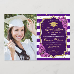 Graduierungsparty mit Foto - Lila Gold Einladung