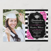 Graduierungsparty mit Foto - Rosa Silber Schwarz