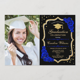 Graduierungsparty mit Foto - Royal Blue Gold Einladung