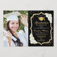 Graduierungsparty mit Foto - Schwarz-Gold-Weiß