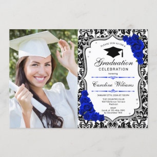 Graduierungsparty mit Foto - Silver Royal Blue Einladung
