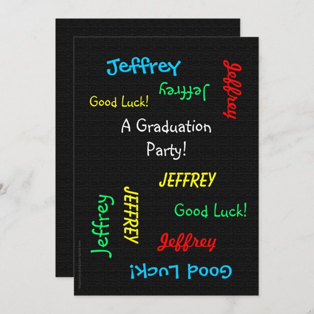 Graduierungsparty, Name, Imitate Black Burlap Einladung (Vorne/Hinten)