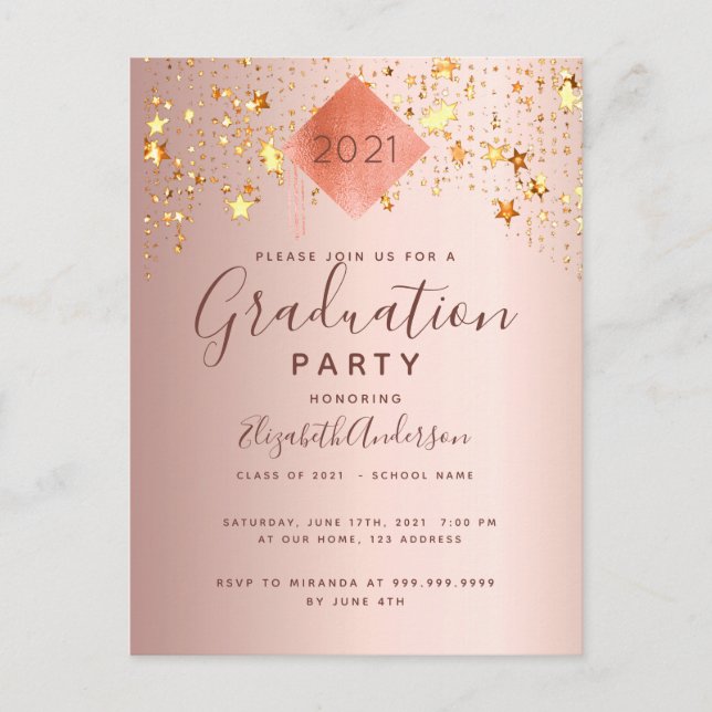 Graduierungsparty Rose Gold Topper Stars Postkarte (Vorderseite)