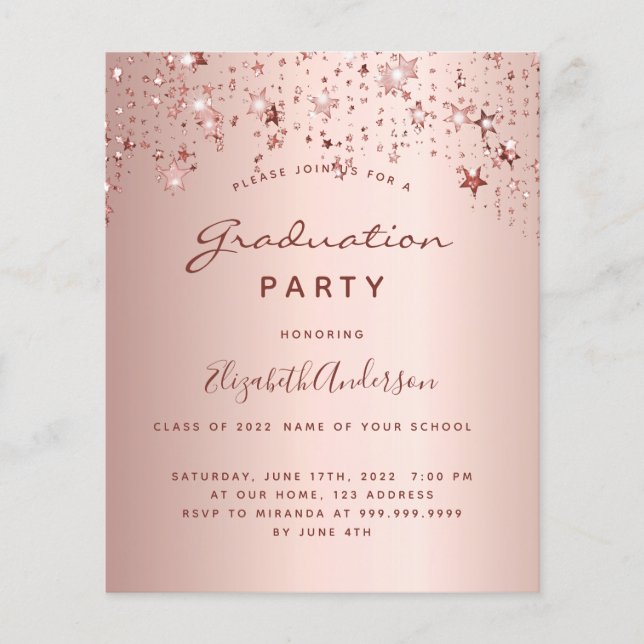 Graduierungsparty Rose Goldstars Einladung (Vorderseite)