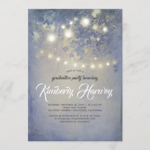Graduierungsparty Rustic Lights Dusty Blue Einladung