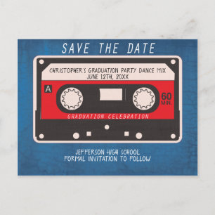 Graduierungsparty Save the Date Retro Tape Song Ankündigungspostkarte