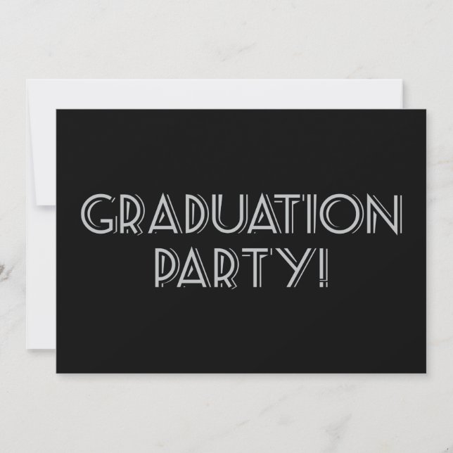 Graduierungsparty! Schwarz, Grau, Matte 5 Zoll x 7 Einladung (Vorderseite)