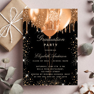 Graduierungsparty schwarze Goldballons Luxus Einladung