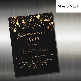 Graduierungsparty schwarze goldene Sterne Luxus Magneteinladung