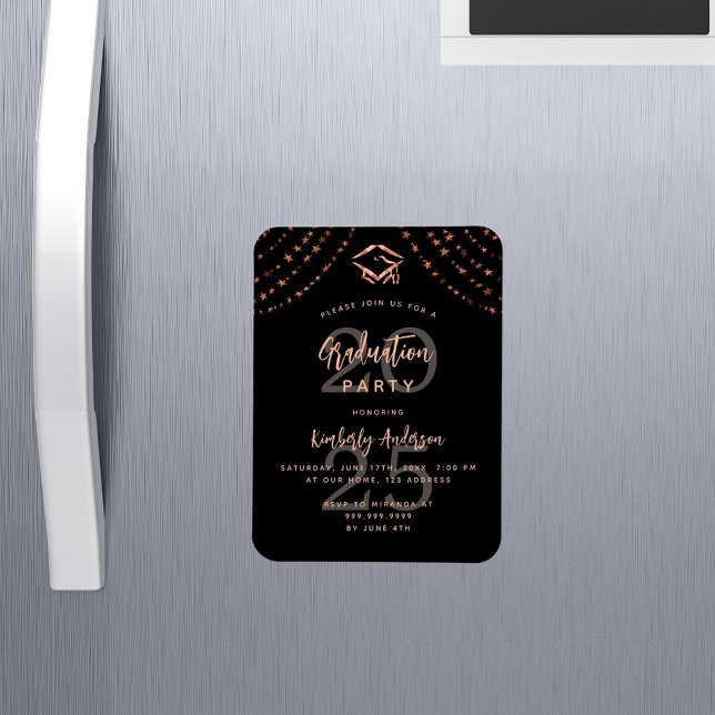 Graduierungsparty Schwarze Rose Goldene Sterne Ein Magnet (Von Creator hochgeladen)