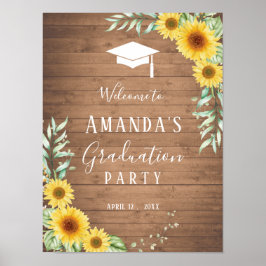 Graduierungsparty signiert Sonnenblumen und Holz Poster