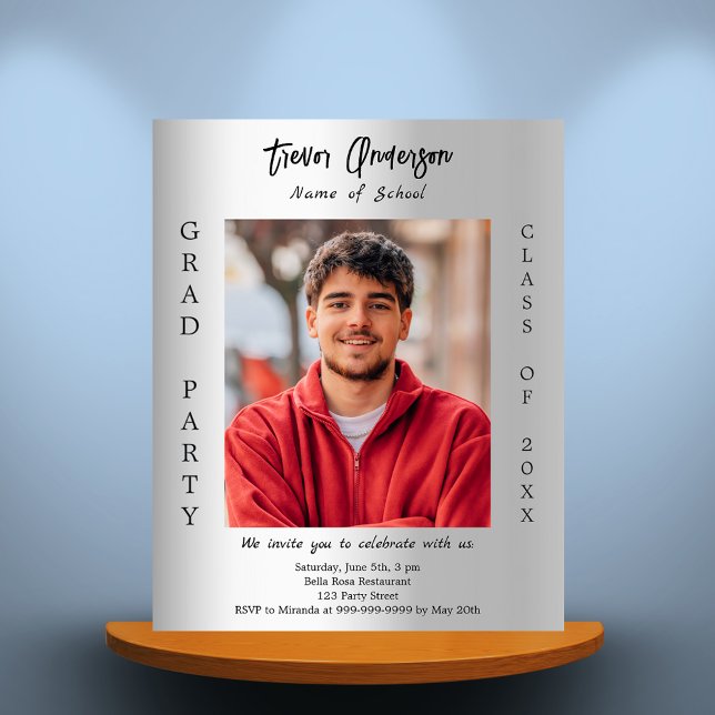 Graduierungsparty Silber Foto 2025 Einladung (Von Creator hochgeladen)