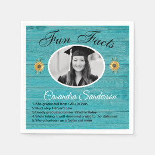 Graduierungsparty Spaß Fakten Sonnenblumen Aquamar Serviette