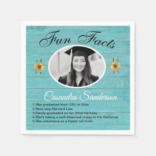 Graduierungsparty Spaß Fakten Sonnenblumen Aquamar Serviette