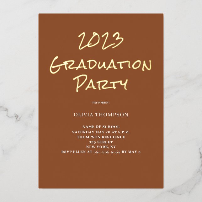 Graduierungsparty Terracotta Foil Einladung (Vorderseite)