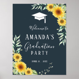 Graduierungsparty unterzeichnet Sonnenblumen blaue Poster