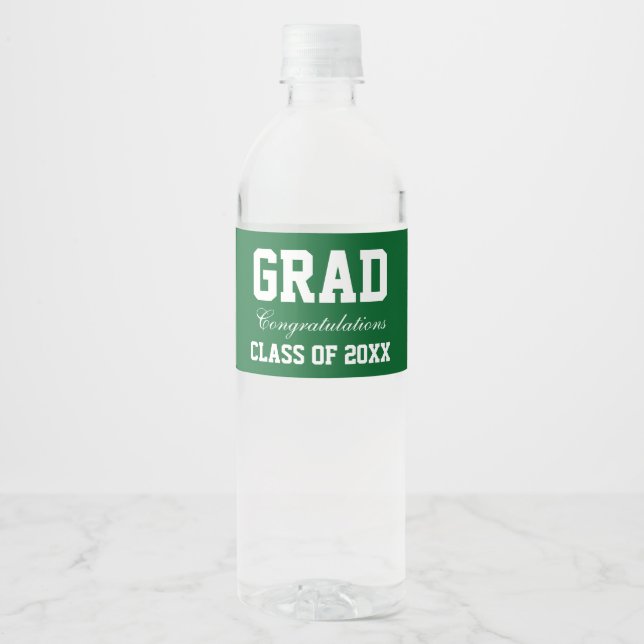 Graduierungsparty Wasserflaschen Labels grün Wasserflaschenetikett (Vorderseite)