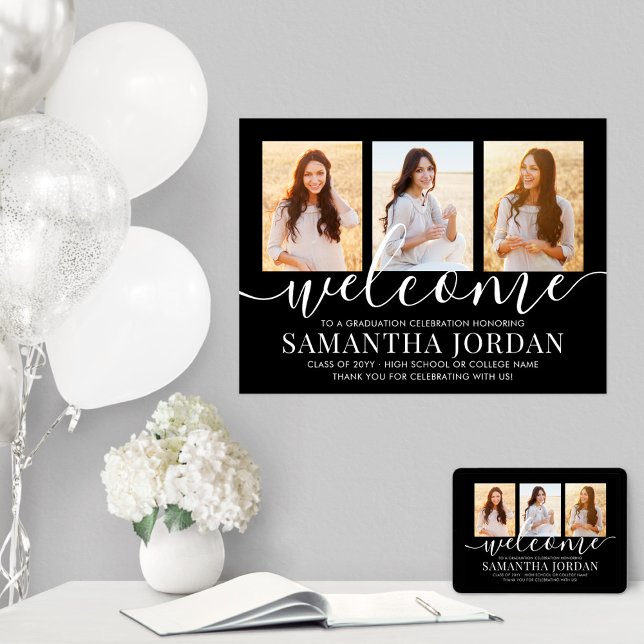 Graduierungsparty Willkommen 3 Foto Collage Schwar Poster (Von Creator hochgeladen)