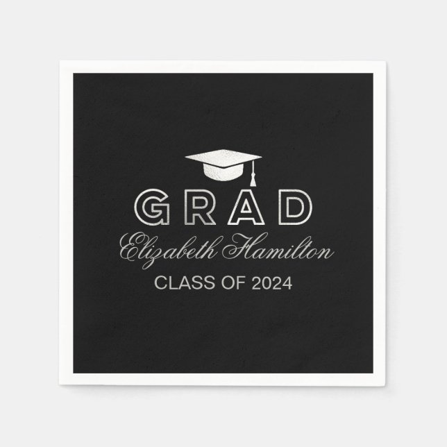 Graduierungspauschale Silver & Black Elegant Grad  Serviette (Vorderseite)