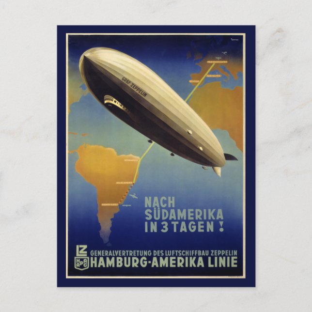 Graf Zeppelin Vintage Poster restauriert Postkarte (Vorderseite)