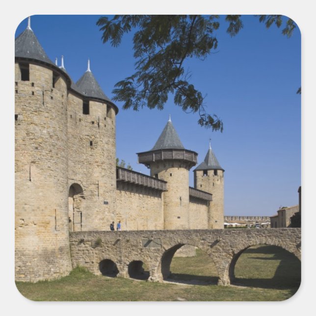 Grafen Castle, Carcassonne, Aude, Languedoc, Quadratischer Aufkleber (Vorderseite)