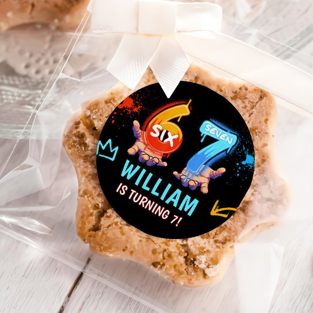 Graffiti 6 7 Meme Trend Six Seven Birthday Party Runder Aufkleber (Von Creator hochgeladen)