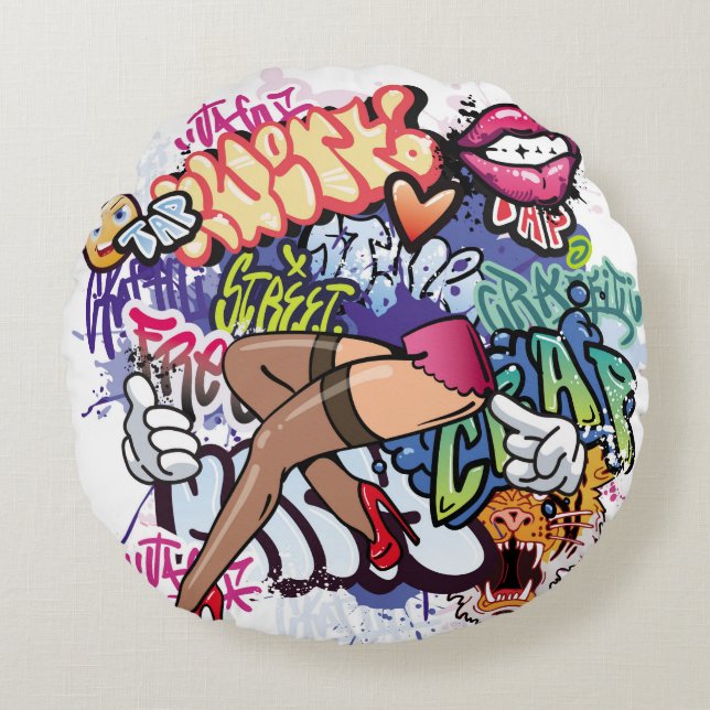 Graffiti-Abbildung mit Graffiti-Buchstaben Rundes Kissen (Vorderseite)