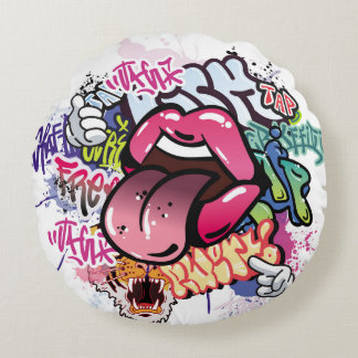 Graffiti-Abbildung mit Graffiti-Buchstaben Rundes Kissen