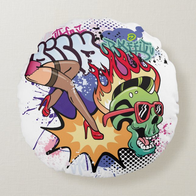 Graffiti-Abbildung mit Graffiti-Buchstaben Rundes Kissen (Vorderseite)