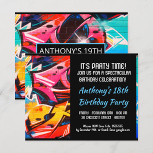 Graffiti Abstrakt Blue Letters Geburtstagseinladun Einladung
