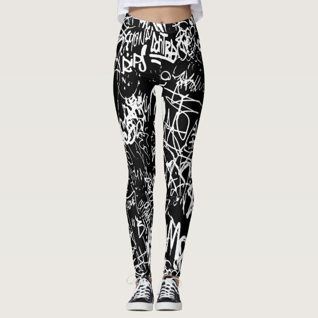 Graffiti Abstrakt Collage Print Patches Leggings (Vorderseite)